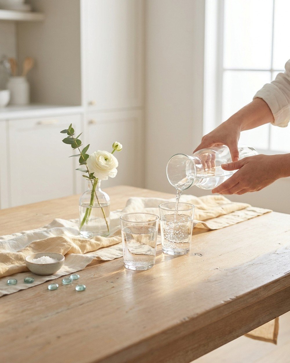 Glass carafe and tumblers