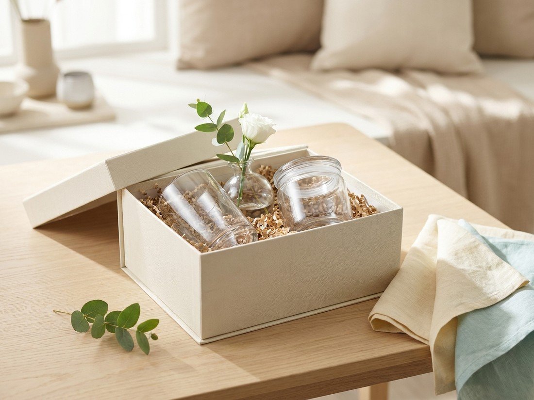 An open glass gift box